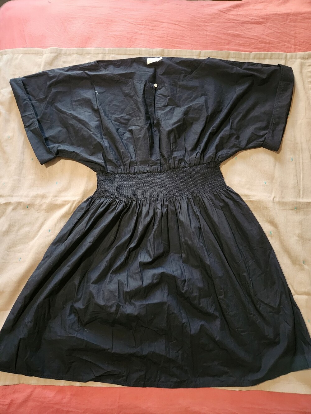 FAHERTY coastal poplin elia mini smock dress in Black SzXL